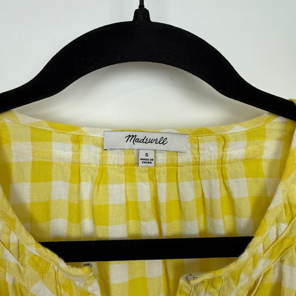 Madewell Relaxed Fit Cotton Tunic Mini Dress Yellow Gingham Plaid Small - Picture 5 of 5